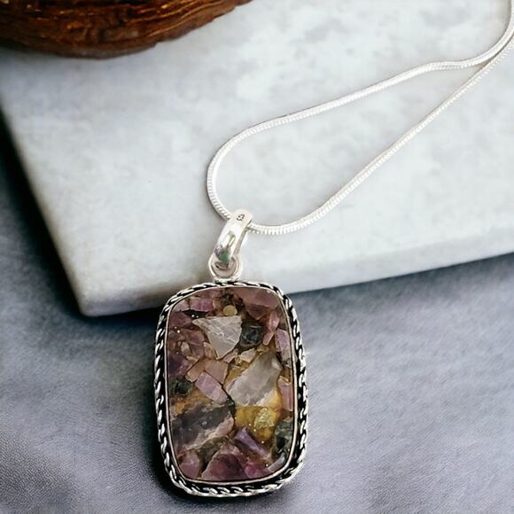 Sterling Silver Cluster Necklace with Elbaite Tourmaline - Picture 1 of 10